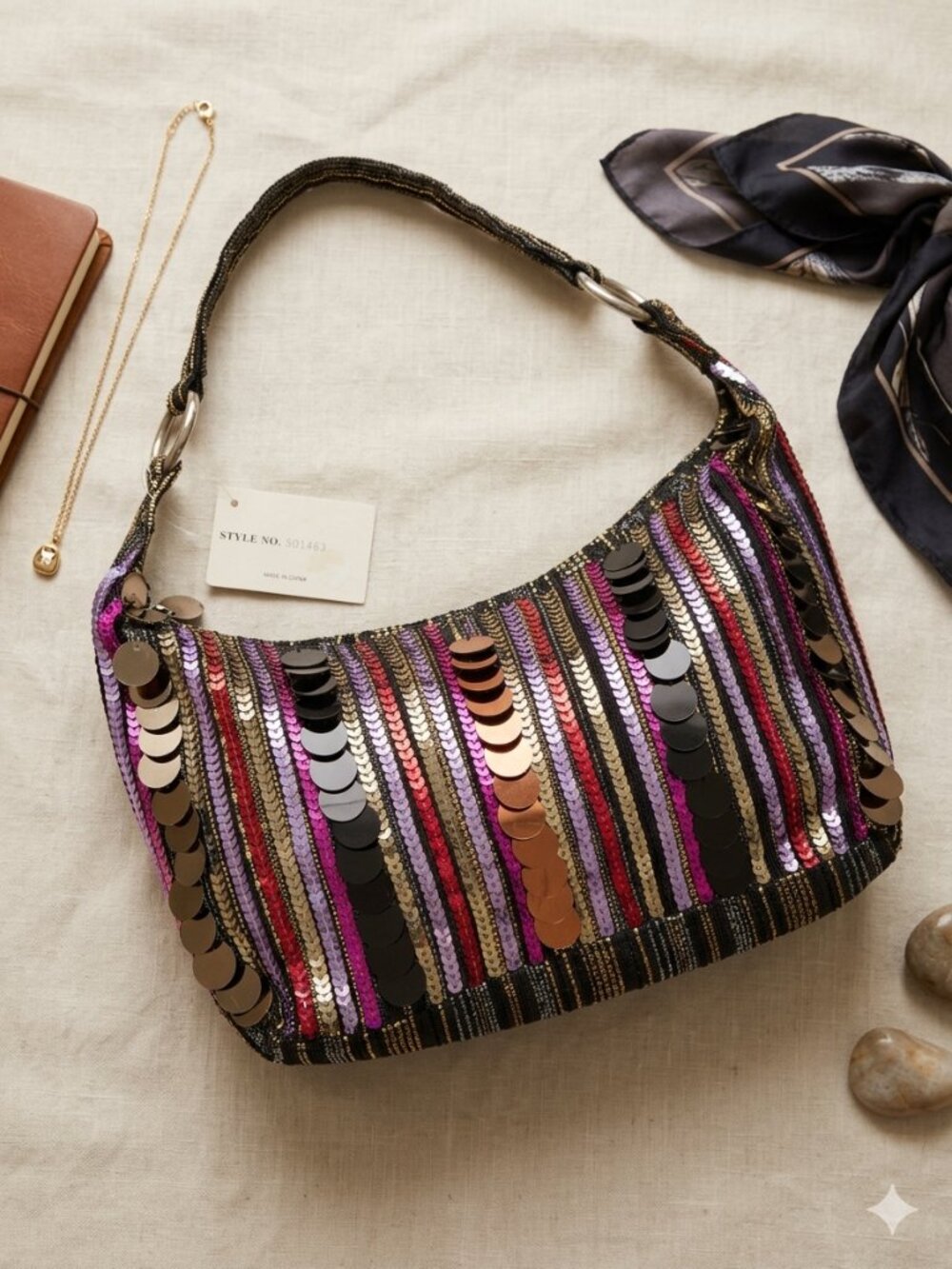 NWT Cielo Moda Italy Multicolor Sequin Shoulder Bag Y2K Party Purse Festival